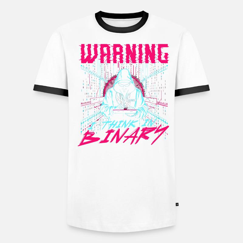 Computer Scientist Warning I Think In Binary Men's Ringer Shirt