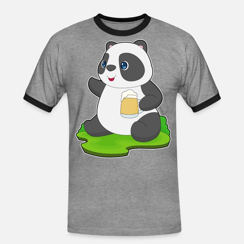 Panda Bier - Männer Kontrast-T-Shirt - Grau meliert/Schwarz