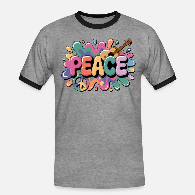 PEACE – Psychedelic - Men's Ringer Shirt - heather grey/black