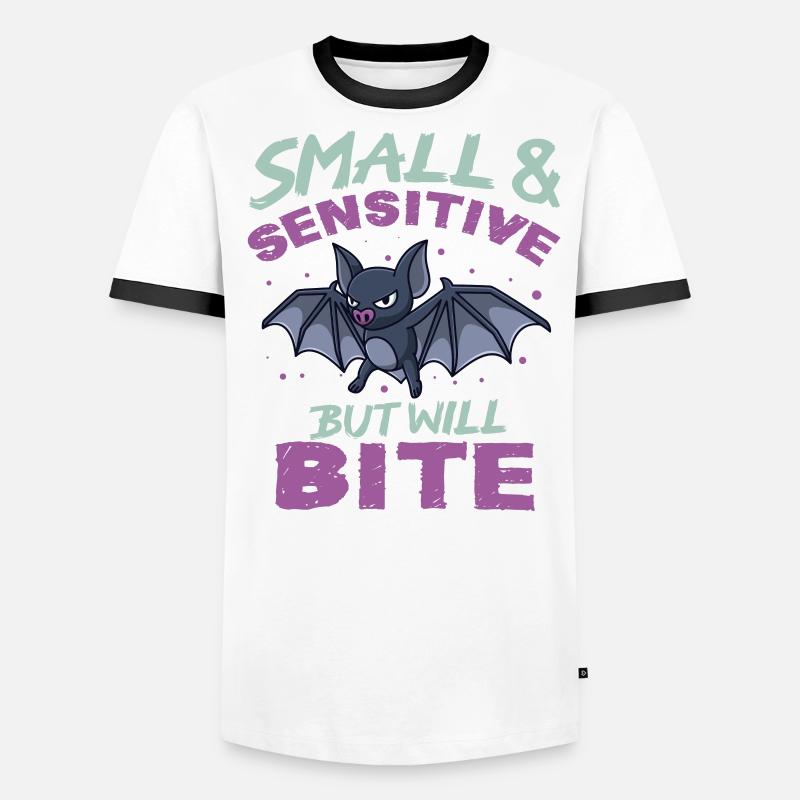 Bat Halloween Small Sensitive But Will Bite Men's Ringer Shirt