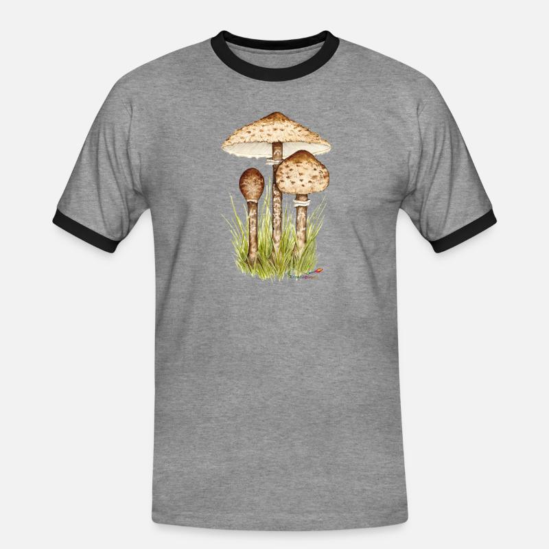 Parasolpilz oder Riesenschirmling - Männer Kontrast-T-Shirt - Grau meliert/Schwarz