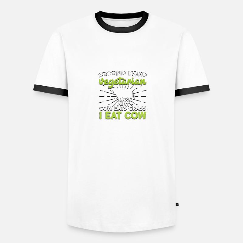 Second Hand Vegetarian Cow Eats Grass For Men's Ringer Shirt