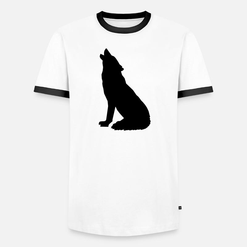 Heulender Wolf sitzend Männer Kontrast-T-Shirt