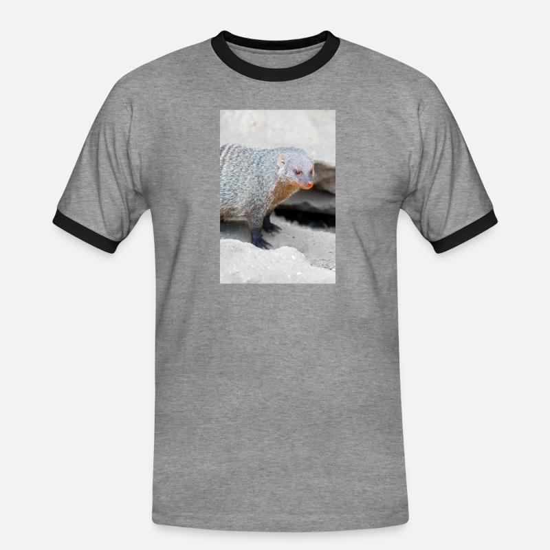 Gebänderte Manguste oder Zebramanguste - Männer Kontrast-T-Shirt - Grau meliert/Schwarz