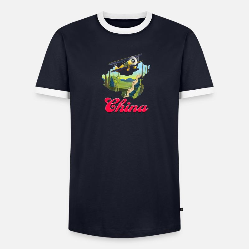 Reiseplakat der Chinesischen Mauer Männer Kontrast-T-Shirt