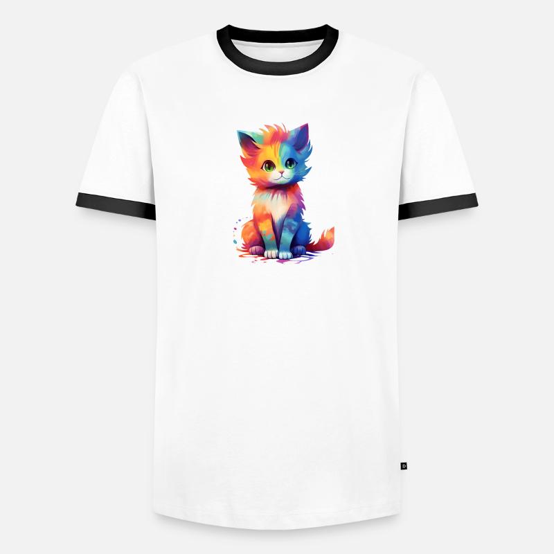 Chat coloré mignon - design d’impression unique. T-shirt contrasté Homme