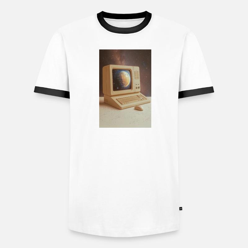 Retro Computer Meets Outer Space Men's Ringer Shirt