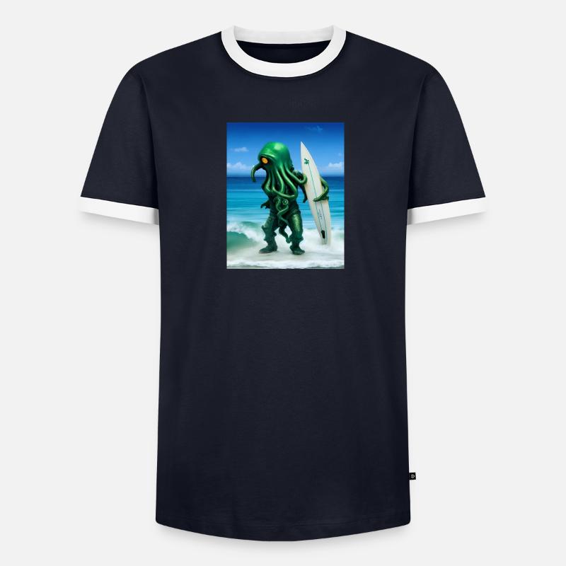 Surfing Octopus Männer Kontrast-T-Shirt