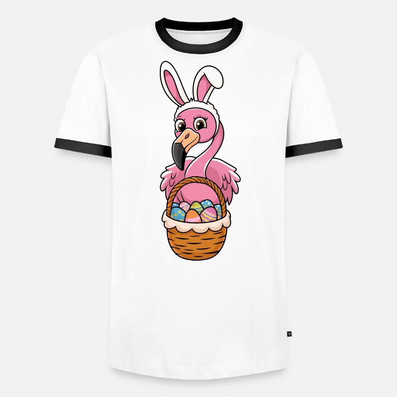 Pretty Easter Flamingo with Easter Basket Men's Ringer Shirt