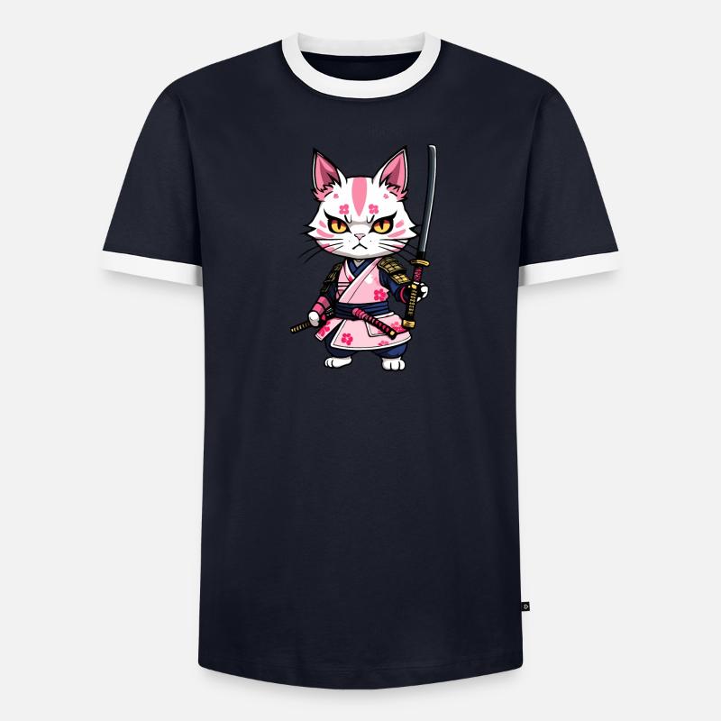 Samurai Katze & Kirschblüten #8 Männer Kontrast-T-Shirt