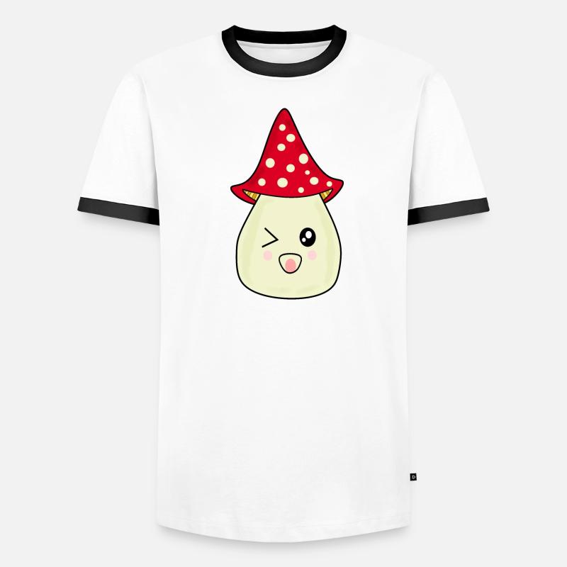 Kawaii champignon Toadstool mignon rouge avec visage T-shirt contrasté Homme