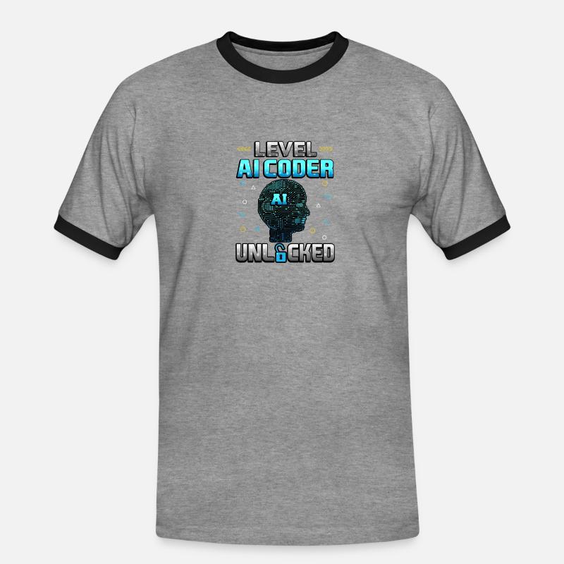 Level KI-Programmierer freigeschaltet - Männer Kontrast-T-Shirt - Grau meliert/Schwarz