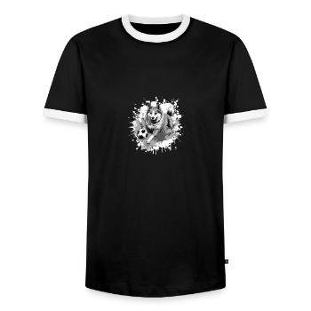 Akita Dog Soccer Sports Team - Men's Ringer Shirt - black/white - Front - AI Model Female 172 light (172cm) & AI Model Male 178 light (178cm)