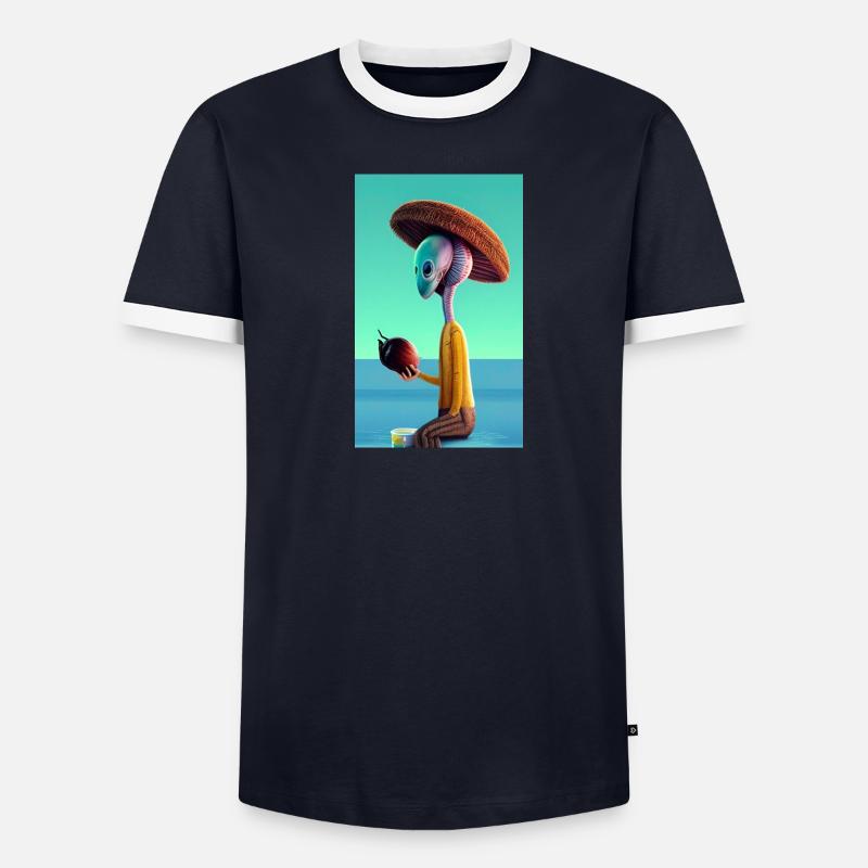Crazy Comic Alien sur une plage avec un espace cocotier T-shirt contrasté Homme