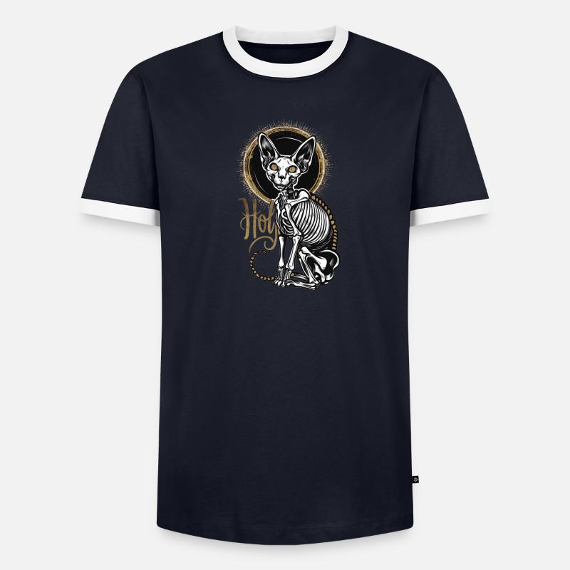 Cat Sphinx Skeleton Tattoo Men's Ringer Shirt