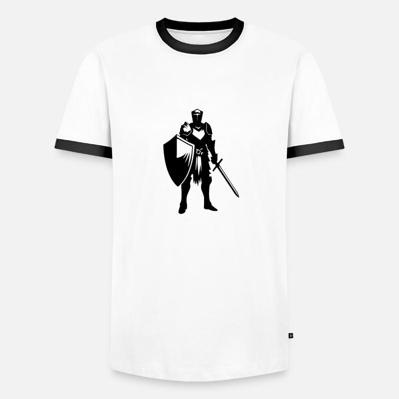Fier chevalier de guerre avec bouclier et épée T-shirt contrasté Homme