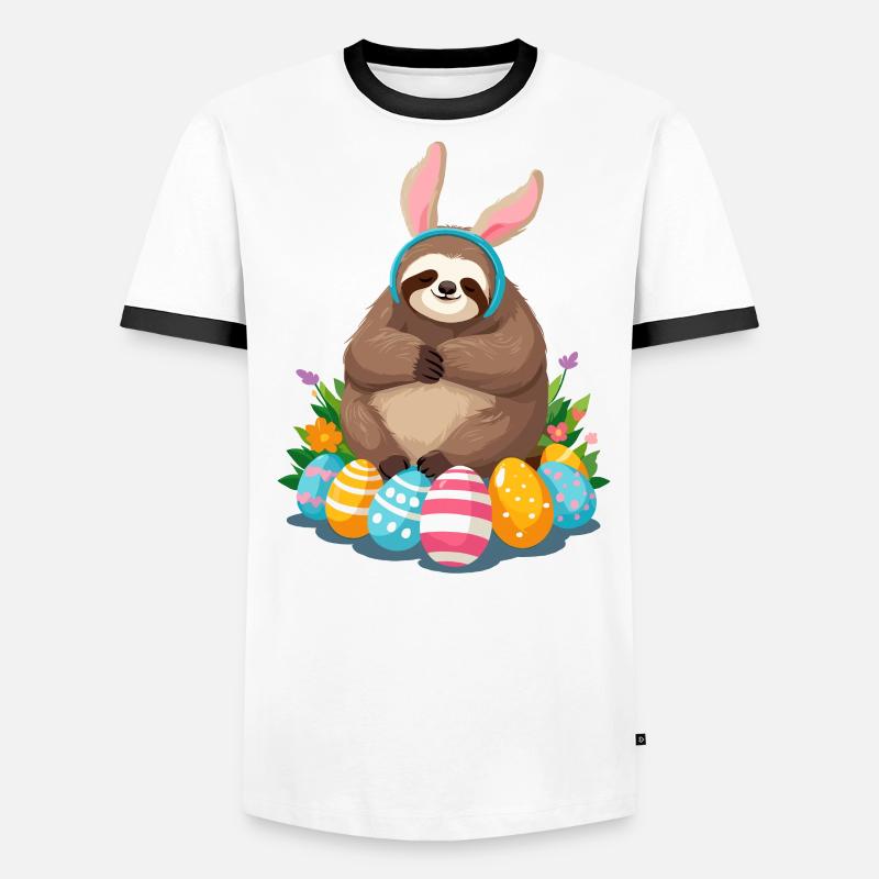 Funny Sloth Easter Bunny Iconic Easter Men's Ringer Shirt