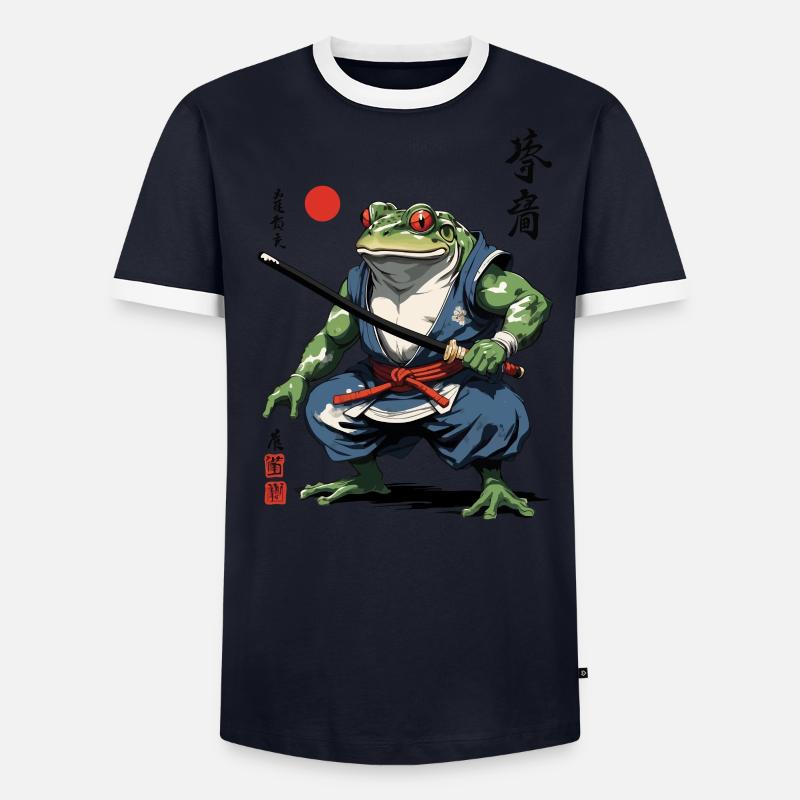 Samouraï grenouille Vintage Ukiyo-e Style Artwork T-shirt contrasté Homme