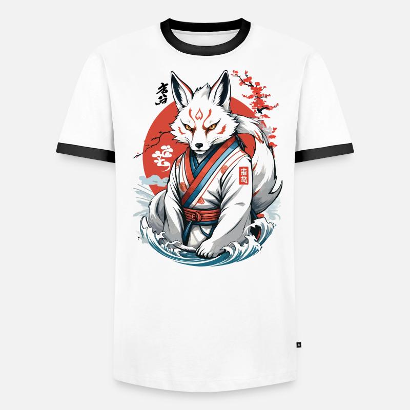 Kitsune Samurai Fox Vintage Ukiyo-e Style T-shirt contrasté Homme