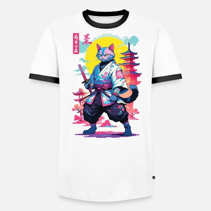 Conception esthétique Samurai Cat Vaporwave T-shirt contrasté Homme