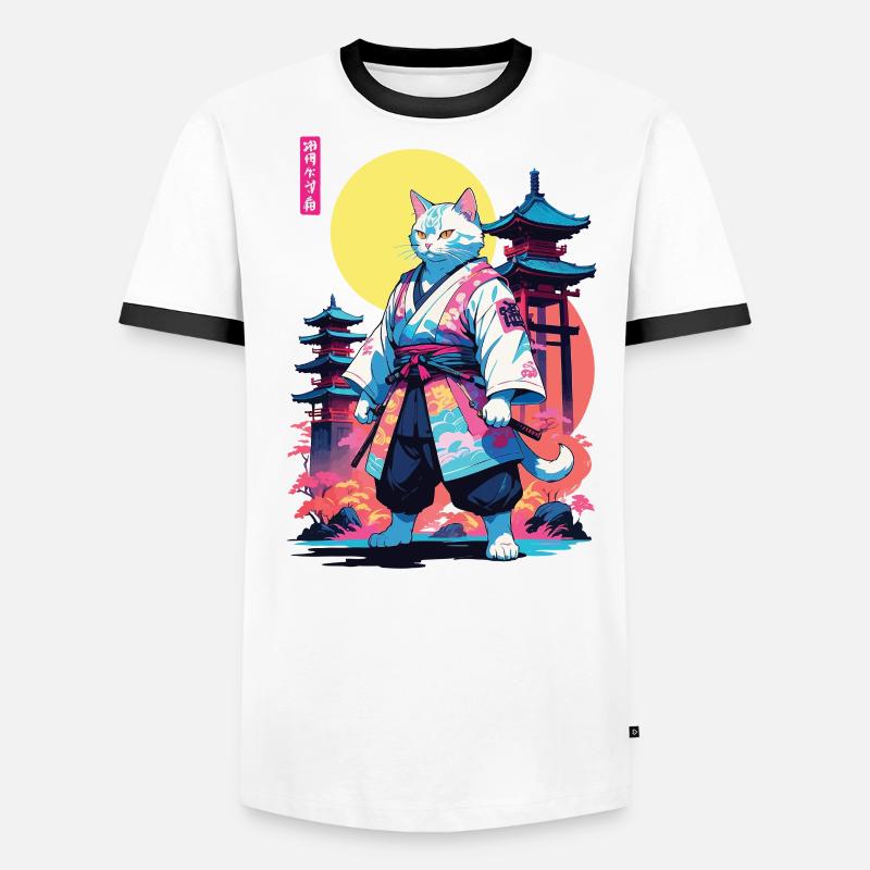 Conception esthétique Samurai Cat Vaporwave T-shirt contrasté Homme