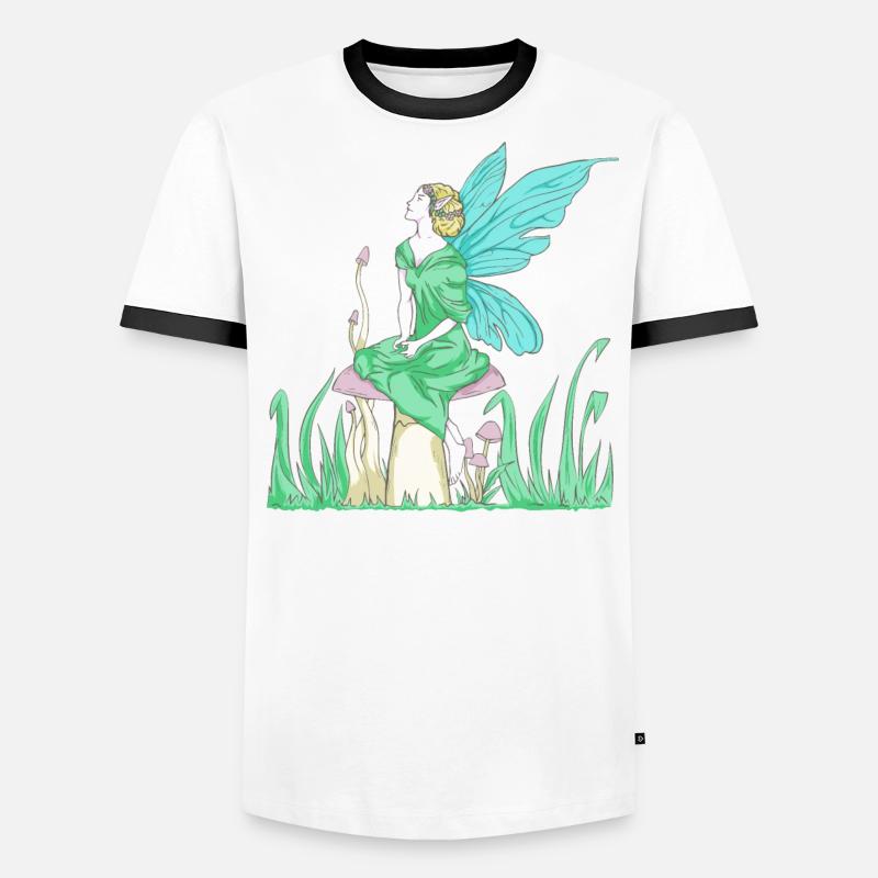 Fairycore Esthétique Elfe Fée sur un champignon T-shirt contrasté Homme