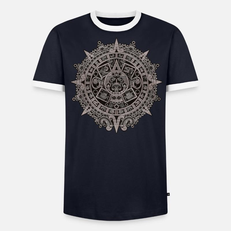 Calendrier solaire aztèque Pierre de soleil aztèque T-shirt contrasté Homme