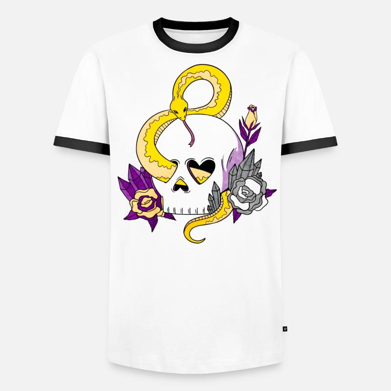 Non Binary Pride Flag Skull Snakes Roses Men's Ringer Shirt
