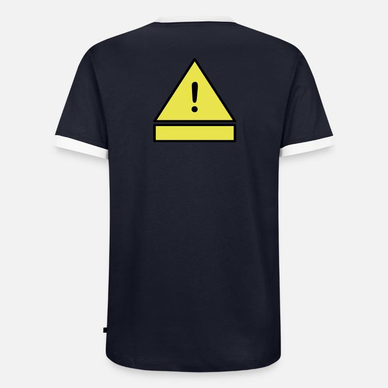 Exclamation mark on a warning triangle with an additional sign Men's Ringer Shirt