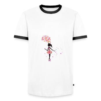 LA FILLE AVEC UN PARAPLUIE FLEUR - T-shirt contrasté Homme - blanc/noir - Devant - AI Model Female 172 light (172cm) & AI Model Male 178 dark (178cm)