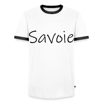 Savoie Typographie - T-shirt contrasté Homme - blanc/noir - Devant - AI Model Female 172 light (172cm) & AI Model Male 178 dark (178cm)