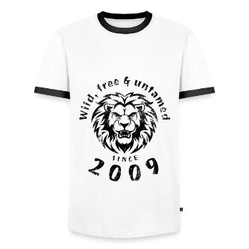16th Birthday Wild, free & untamed since 2009 - Men's Ringer Shirt - white/black - Front - AI Model Female 172 light (172cm) & AI Model Male 178 dark (178cm)