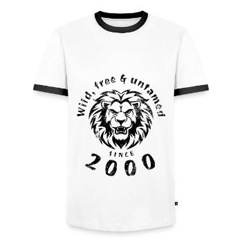 25th Birthday Wild, free & untamed since 2000 - Men's Ringer Shirt - white/black - Front - AI Model Female 172 light (172cm) & AI Model Male 178 dark (178cm)