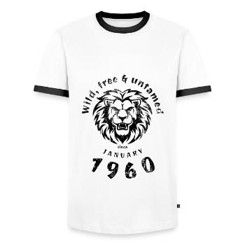 65e anniversaire Sauvage, libre et indompté depuis 10/1959 - T-shirt contrasté Homme - blanc/noir - Devant - AI Model Female 172 light (172cm) & AI Model Male 178 dark (178cm)