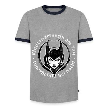 Enseignante de maternelle le jour Super-héros la nuit - T-shirt contrasté Homme - gris/marine  - Devant - AI Model Female 172 light (172cm) & AI Model Male 178 light (178cm)