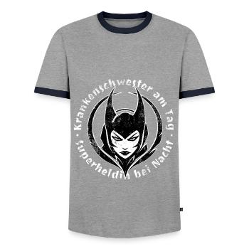 Nurse by day superheroine by night - Men's Ringer Shirt - grey/navy  - Front - AI Model Female 172 light (172cm) & AI Model Male 178 light (178cm)