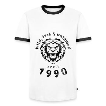 35. Geburtstag Wild, free & untamed since 04/1990 - Men's Ringer Shirt - white/black - Front - AI Model Female 172 light (172cm) & AI Model Male 178 dark (178cm)
