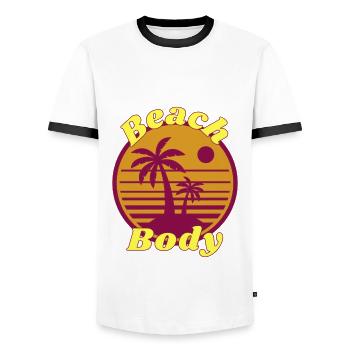 Funny Fitness Sport Saying - Beach Body - Men's Ringer Shirt - white/black - Front - AI Model Female 172 light (172cm) & AI Model Male 178 dark (178cm)
