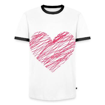 Doodle Heart Red - Men's Ringer Shirt - white/black - Front - AI Model Female 172 light (172cm) & AI Model Male 178 dark (178cm)