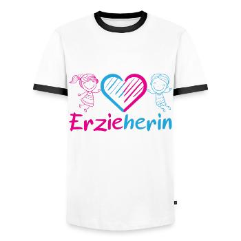 Erzieherin Kindergarten Kita Herz Mädchen Junge - Männer Kontrast-T-Shirt - Weiß/Schwarz - Vorne - AI Model Female 172 light (172cm) & AI Model Male 178 dark (178cm)