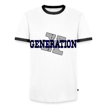 GÉNÉRATION X Idée cadeau - T-shirt contrasté Homme - blanc/noir - Devant - AI Model Female 172 light (172cm) & AI Model Male 178 dark (178cm)