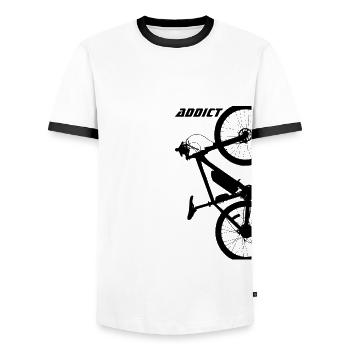 MTB-Süchtiger - Männer Kontrast-T-Shirt - Weiß/Schwarz - Vorne - AI Model Female 172 light (172cm) & AI Model Male 178 dark (178cm)