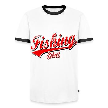 poisson pêcheur pêcheur club de pêche pêche au brochet casquette - T-shirt contrasté Homme - blanc/noir - Devant - AI Model Female 172 light (172cm) & AI Model Male 178 dark (178cm)