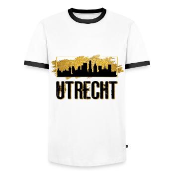 Utrecht Netherlands Holland Skyline City Gold - Men's Ringer Shirt - white/black - Front - AI Model Female 172 light (172cm) & AI Model Male 178 dark (178cm)