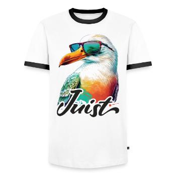 Juist holiday cool colorful seagull with sunglasses - Men's Ringer Shirt - white/black - Front - AI Model Female 172 light (172cm) & AI Model Male 178 dark (178cm)