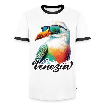 Venise Italie vacances mouette fraîche avec lunettes de soleil - T-shirt contrasté Homme - blanc/noir - Devant - AI Model Female 172 light (172cm) & AI Model Male 178 dark (178cm)