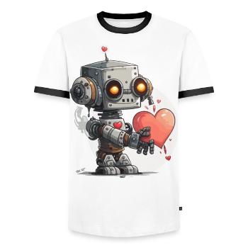 Robo Herz - Männer Kontrast-T-Shirt - Weiß/Schwarz - Vorne - AI Model Female 172 light (172cm) & AI Model Male 178 dark (178cm)