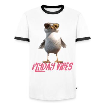 Möwe Flyday Vibes Cool Süß Sommer Urlaub - Männer Kontrast-T-Shirt - Weiß/Schwarz - Vorne - AI Model Female 172 light (172cm) & AI Model Male 178 dark (178cm)