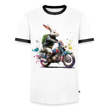 Graffiti lapin sur scooter moto - T-shirt contrasté Homme - blanc/noir - Devant - AI Model Female 172 light (172cm) & AI Model Male 178 dark (178cm)