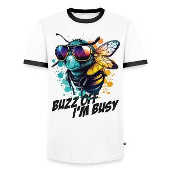 Bumblebee with sunglasses Buzz Off I'm Busy - Men's Ringer Shirt - white/black - Front - AI Model Female 172 light (172cm) & AI Model Male 178 dark (178cm)